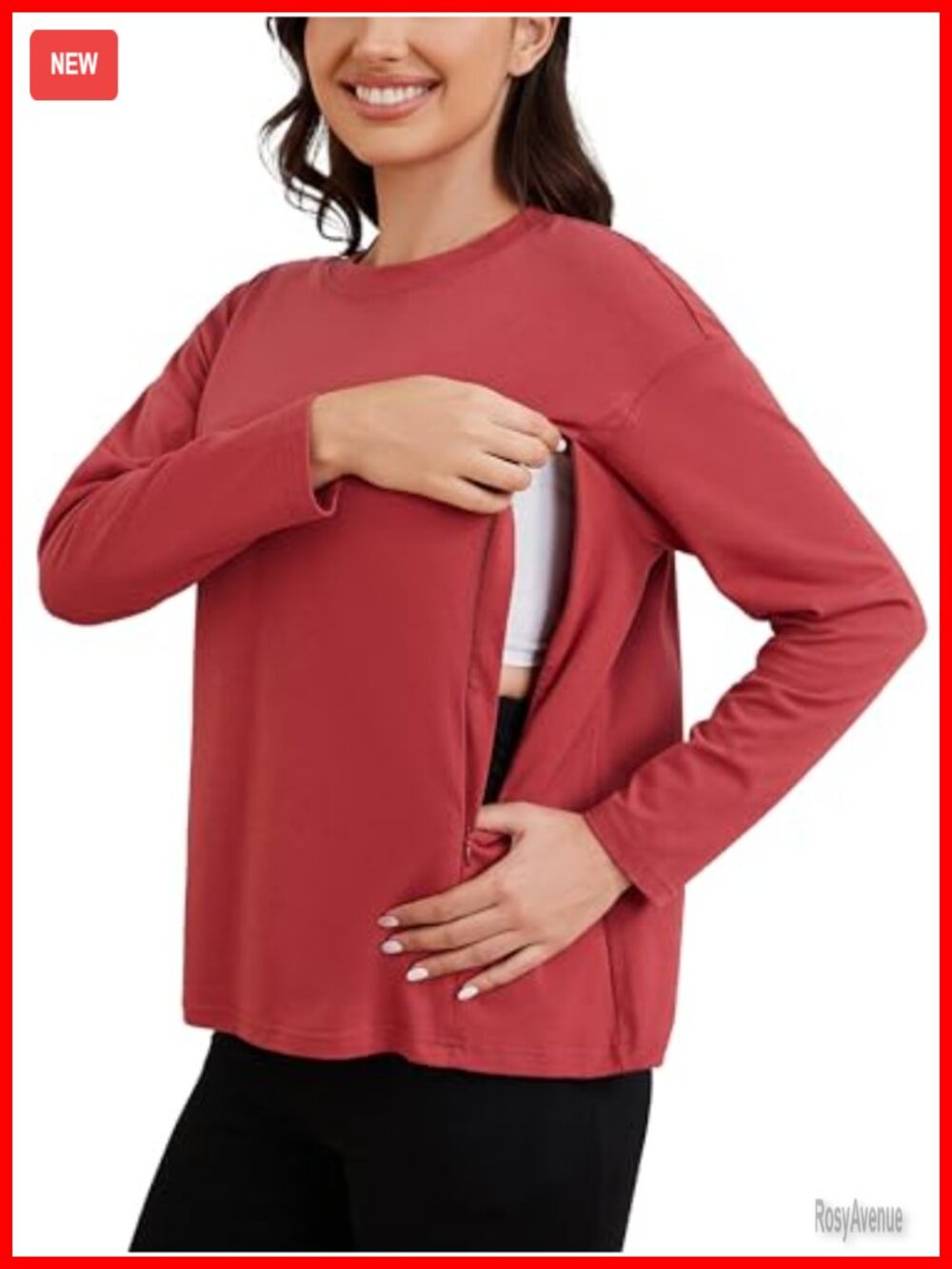 Women's Maternity Nursing Tops Long Sleeve Hidden Zip Breastfeeding Shirt